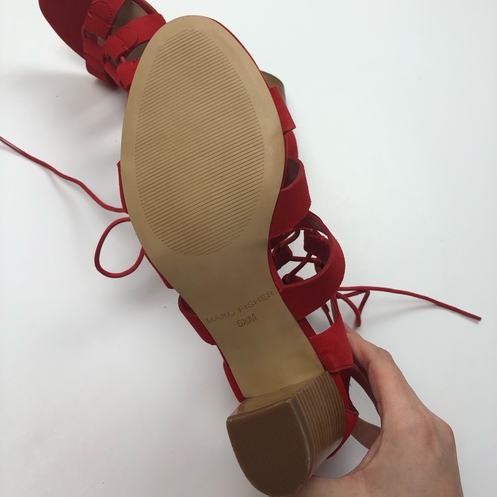 Marc Fisher QM Paradox lace up block heel in red - Picture 5 of 7
